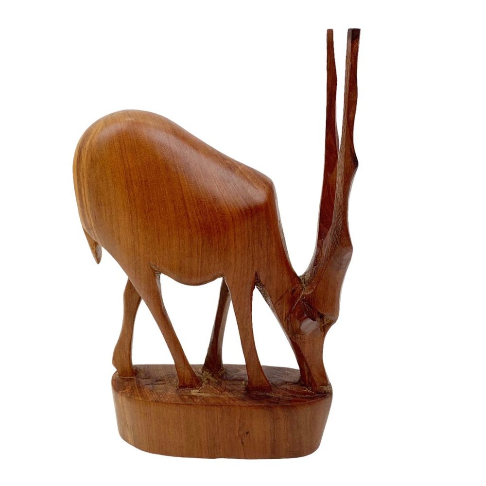 Vintage MCM Antelope Impala Gazelle 8" Hand Carved Folk Art Mid Century Kitsch